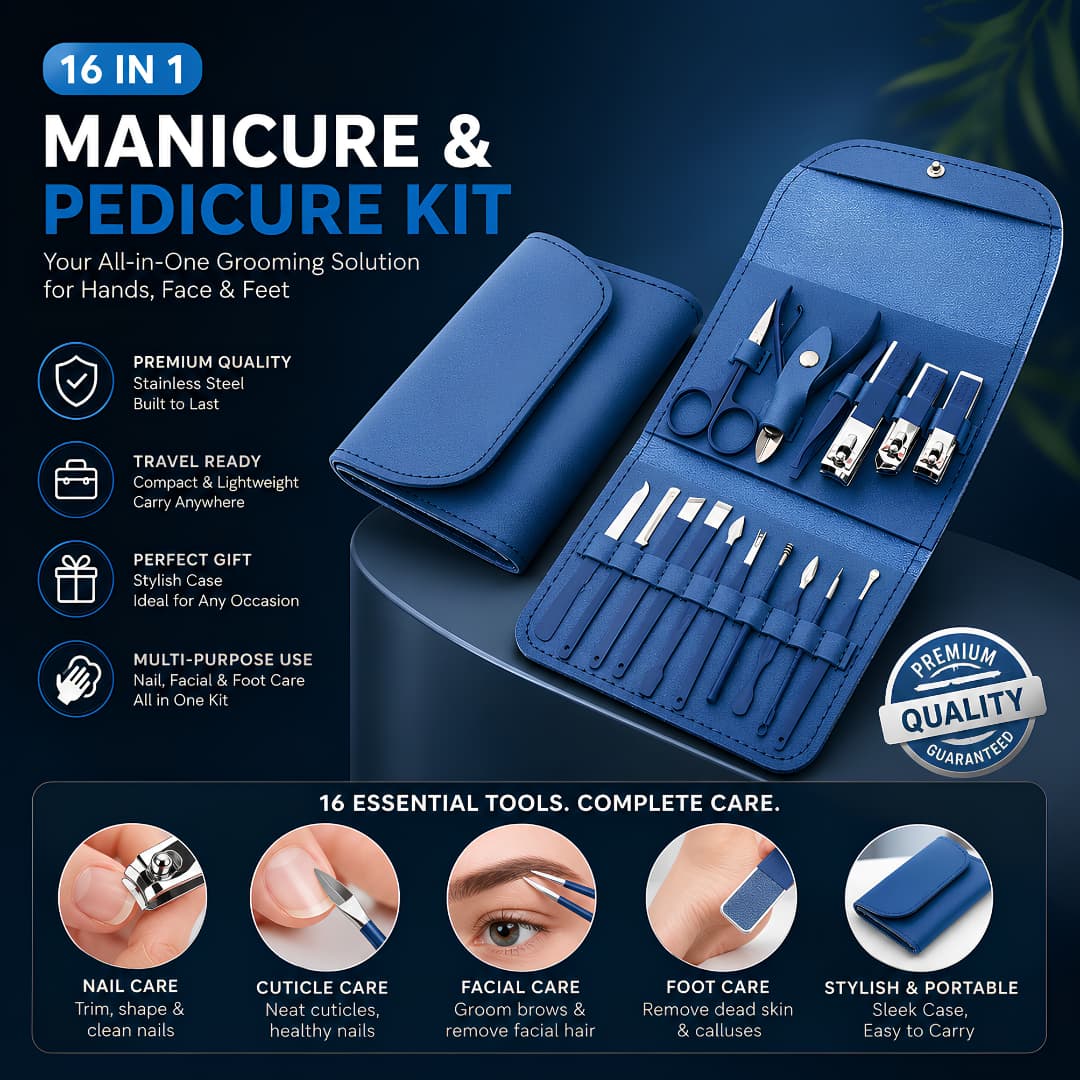 16-Piece Professional Manicure & Pedicure Kit ā Complete Nail Care Set