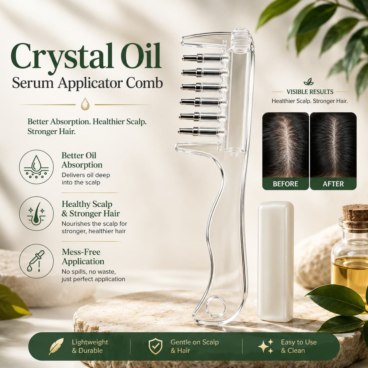 2 in 1 Crystal Oil & Serum Applicator Comb – Mess-Free Scalp Oil Application & Distributor