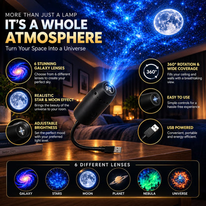 6 in 1 Galaxy Star Projector Lamp – Rotating Cosmic Night Light - 6 Lenses Included
