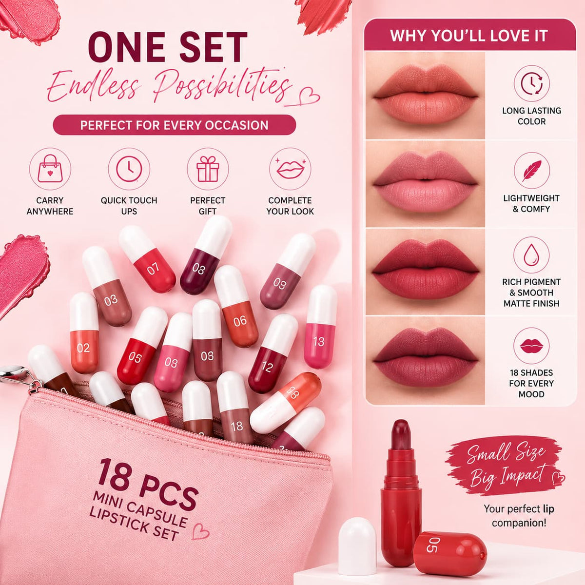 Imported Mini Capsule Lipstick Pack 18 PCS – Long Lasting, Moisturizing & Portable