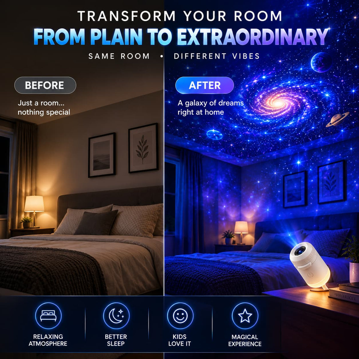 Original 3-in-1 Galaxy Star Projector Lamp –  Adjustable Focus, Touch Control & USB Powered